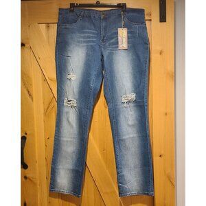 New! Spoon Jeans Womens 23x37 Tall Blue Bootcut Distressed Denim Drag